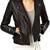 Women's  black lambskin leather jack et- silver-zippered pockets & quilted hand style
