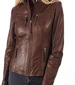 women's brown premium lambskin leather jacket asymmetrical zip closure premium