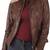 Women's  brown lambskin leather jack et-asymmetric zipper &café racer style