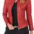 Women's  red lambskin leather jacket-asymmetric zipper & waist belt style