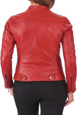 women's red premium lambskin leather jacket asymmetrical zip closure premium 3