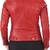 Women's  red lambskin leather jacket-asymmetric zipper & waist belt style