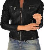 women's black premium lambskin leather jacket asymmetrical zip closure classic