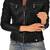 Women's  black lambskin leather jacket-asymmetric zipper & waist belt style