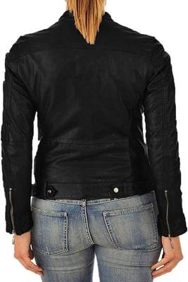 women's black premium lambskin leather jacket asymmetrical zip closure classic 2