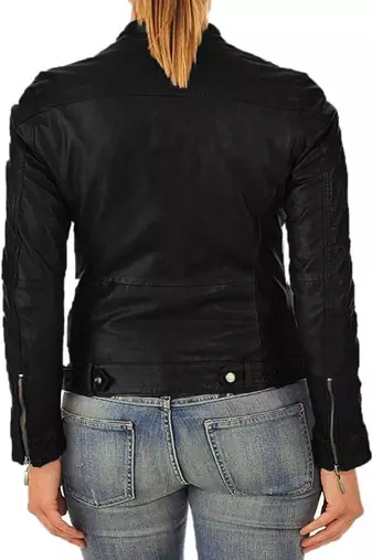 women's black premium lambskin leather jacket asymmetrical zip closure classic