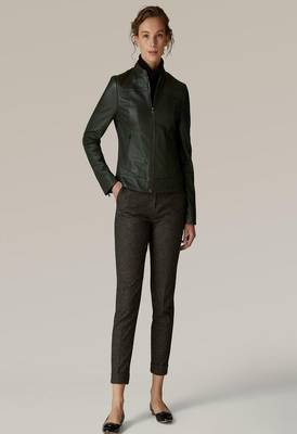 women's olive green lambskin leather jacket classic zip up style premium 2