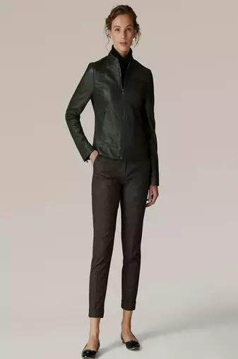 women's olive green lambskin leather jacket classic zip up style premium