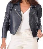 women's navy blue lambskin leather jacket classic zip up style exclusive