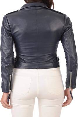 women's navy blue lambskin leather jacket classic zip up style exclusive 2