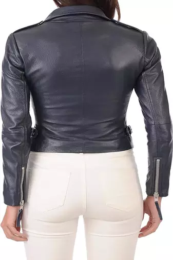 women's navy blue lambskin leather jacket classic zip up style exclusive