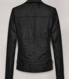 Women's black lambskin leather jacket- button detail  style
