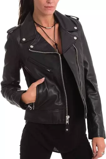 women's black premium lambskin leather jacket asymmetrical zip closure versatile