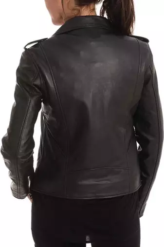 women's black premium lambskin leather jacket asymmetrical zip closure versatile