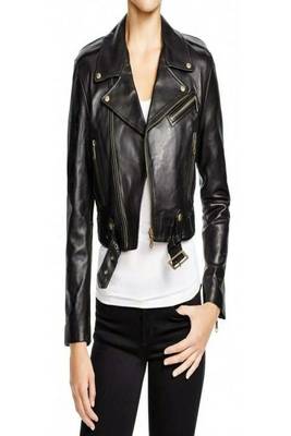women's black premium lambskin leather jacket asymmetrical zip closure versatile 4