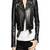 Women's black shorts lambskin leather jacket-asymmetric zipper & waist belt style