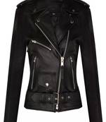 women's black premium lambskin leather jacket asymmetrical zip closure timeless