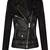 Women's  black lambskin leather jacket-asymmetric zipper & waist belt style
