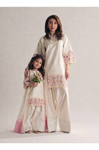 Off white embroidery crep farshi salwar