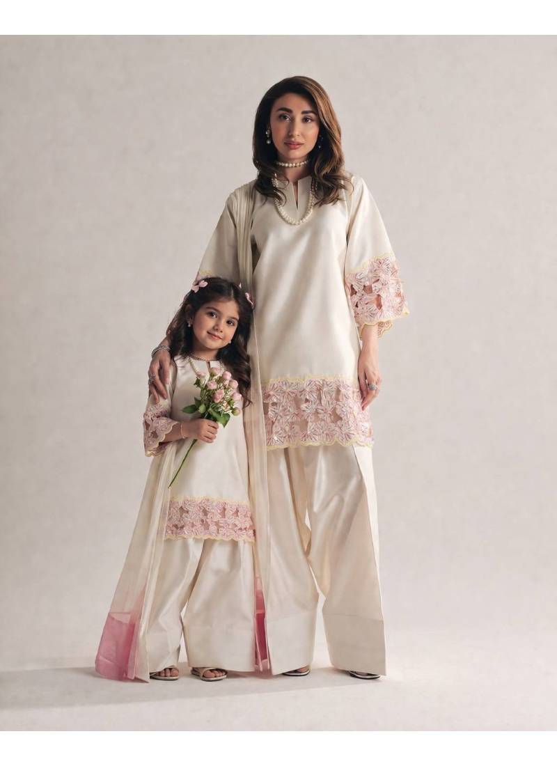 Off white embroidery  crep full stitched farshi salwar