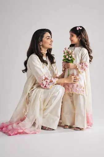Off white embroidery crep farshi salwar