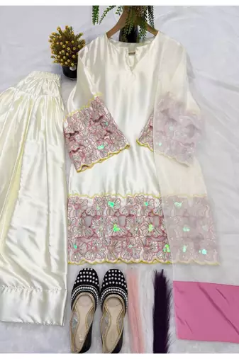 Off white embroidery crep farshi salwar