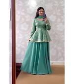 Green Embroidery Blend Tissue lehenga top and Dupatta Suit