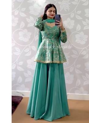 Green Embroidery Blend Tissue lehenga top and Dupatta Suit 2