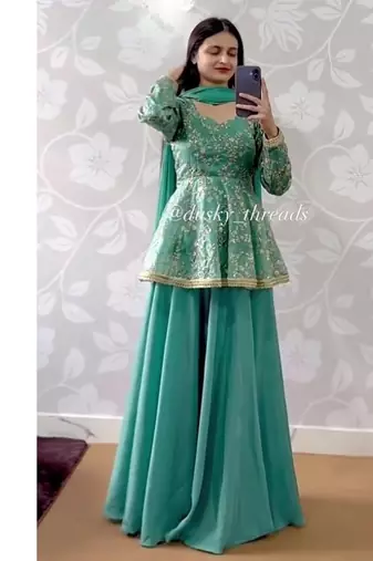 Green Embroidery Blend Tissue lehenga top and Dupatta Suit