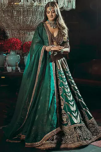 Crepe Silk Heavy Embroidery Sequence work Bridal Lehenga Choli with Dupatta For Women
