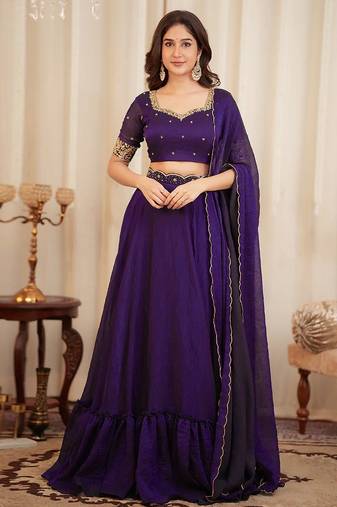 Purple Art Silk Embroidery Sequence work Lehenga Choli with Dupatta For Women