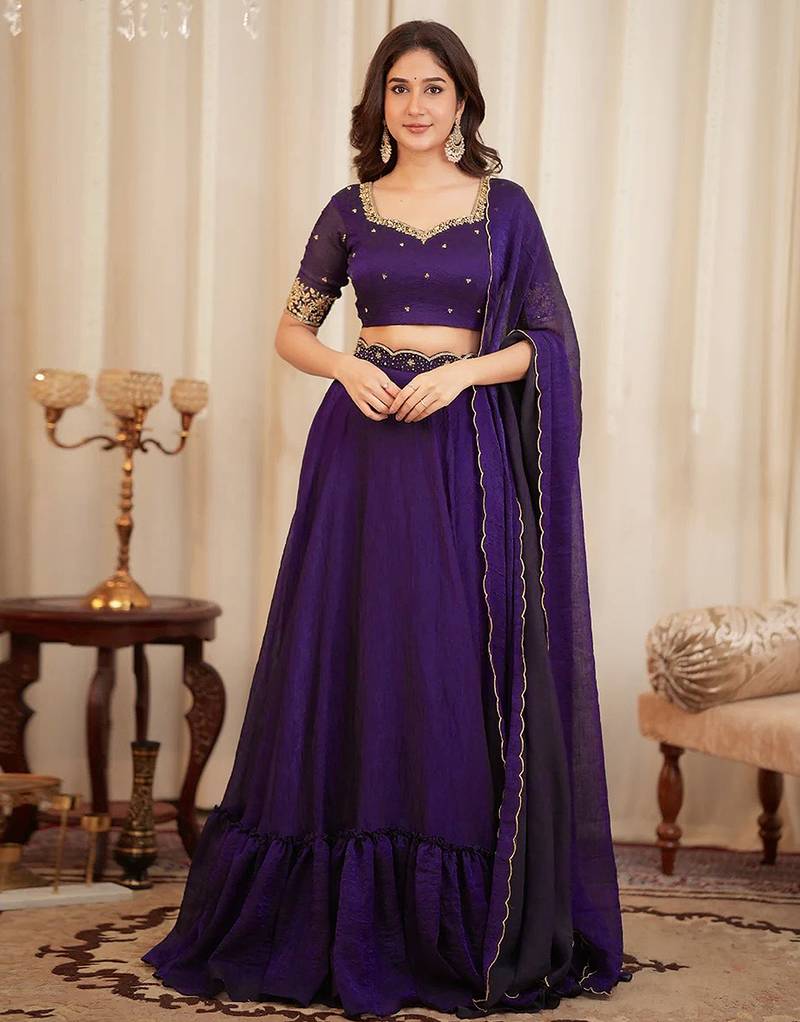 Purple Art Silk Embroidery Sequence work Lehenga Choli with Dupatta For Women