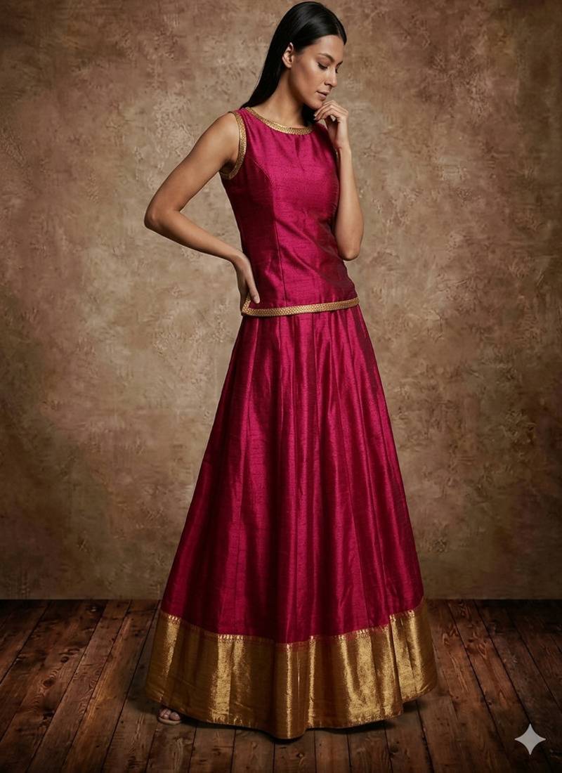 Hot pink Silk Lehenga Set