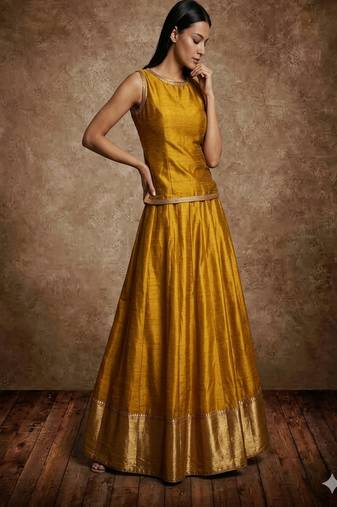 Mustard Silk Lehenga Set