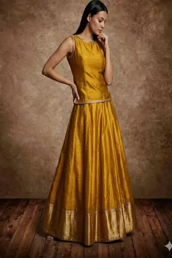 Mustard Silk Lehenga Set
