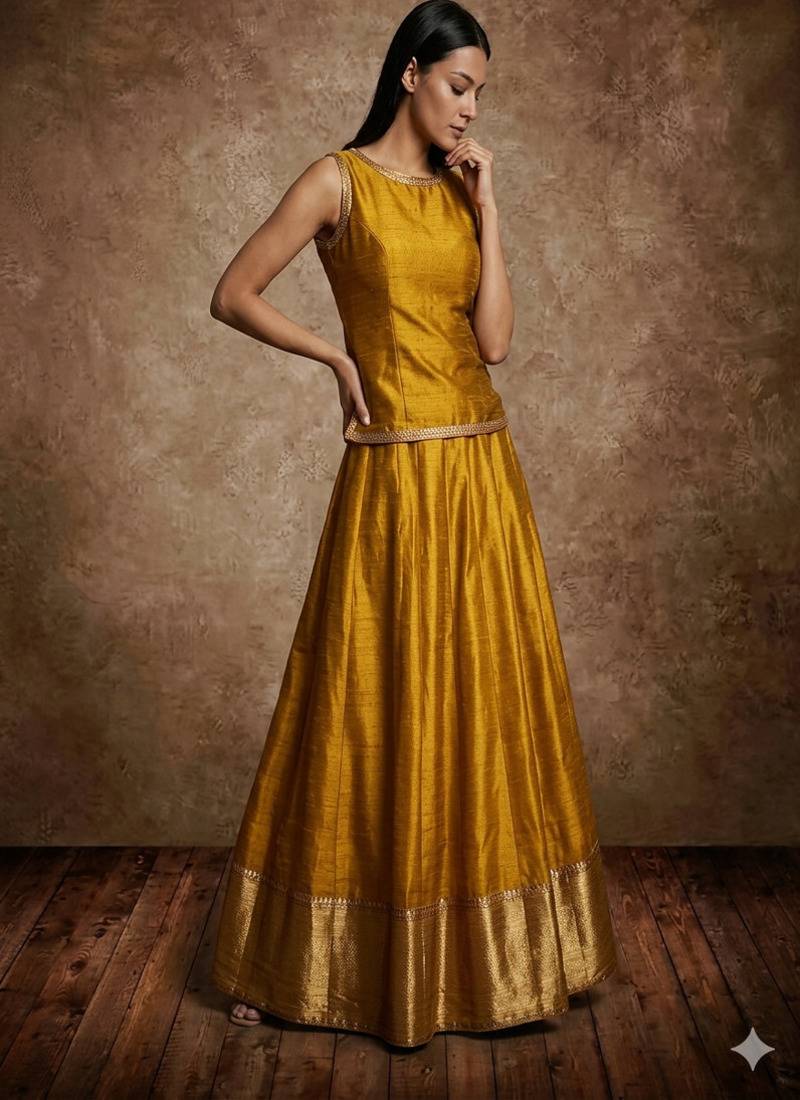 Mustard Silk Lehenga Set