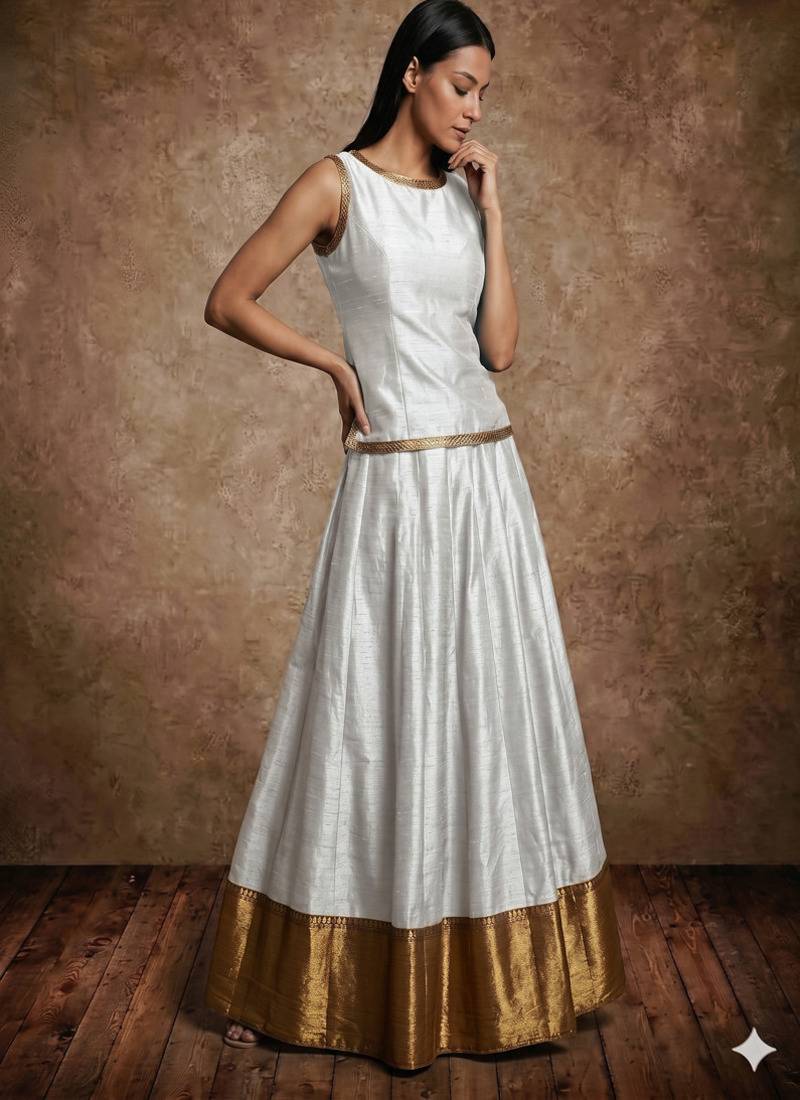 white Silk Lehenga Set