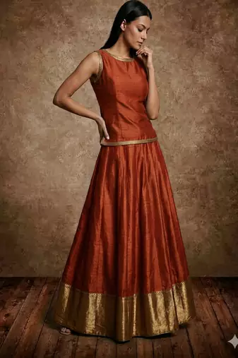 Orange Silk Lehenga Set
