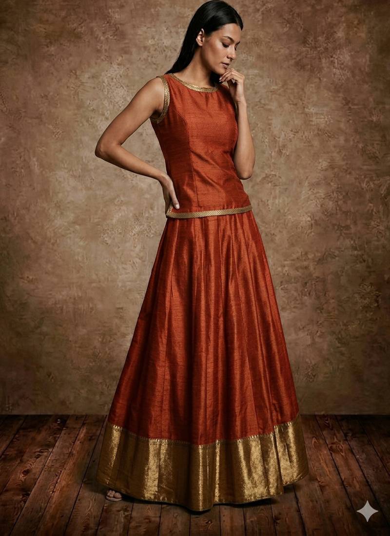 Orange Silk Lehenga Set