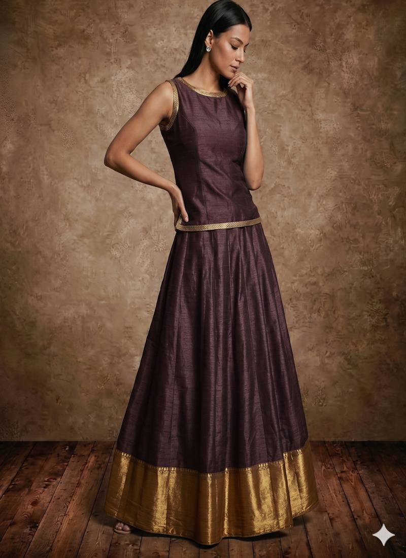 Dark Wine Silk Lehenga Set