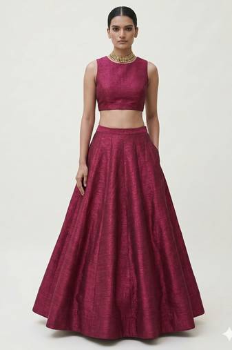 Wine Open-Back Lehenga Set