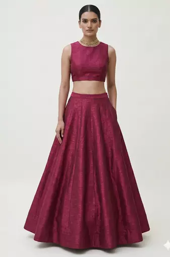 Wine Open-Back Lehenga Set
