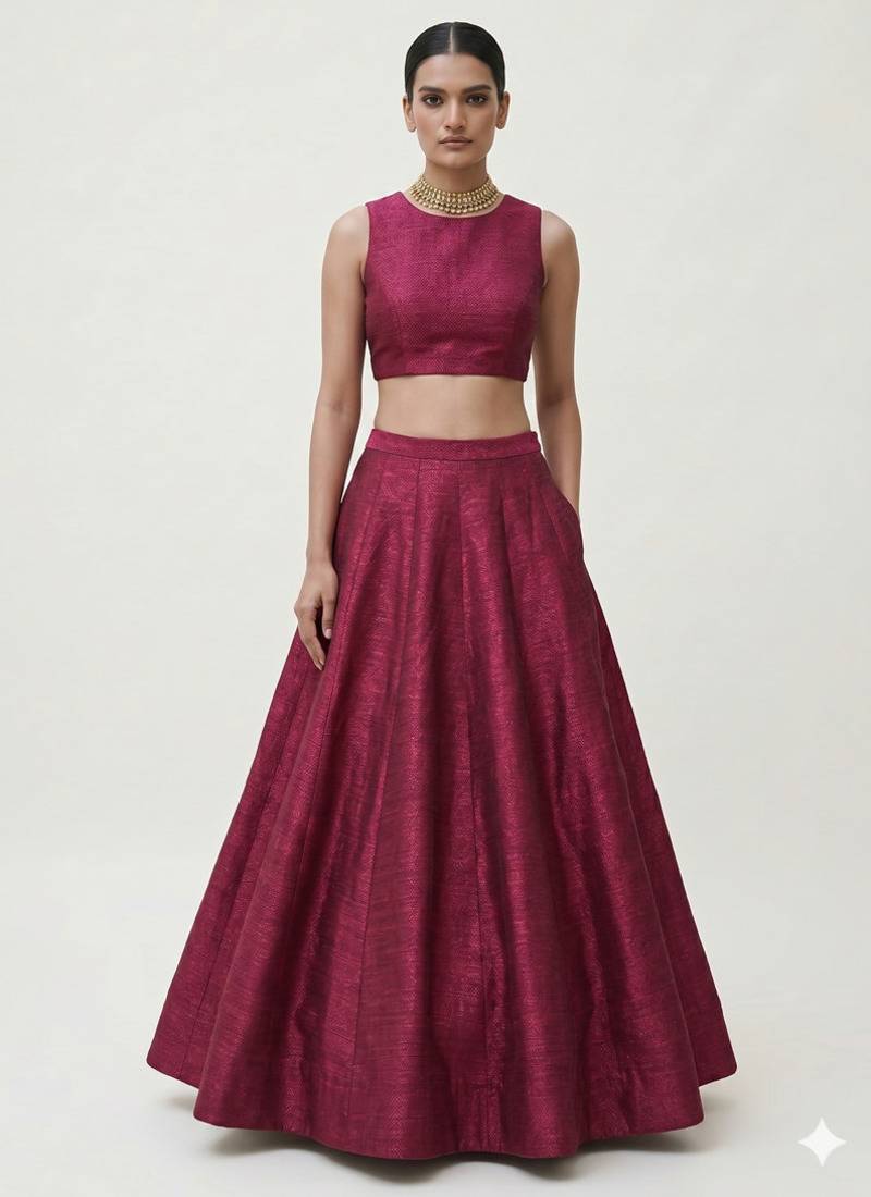 Wine Open-Back Lehenga Set