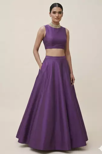 Purple Open-Back Lehenga Set