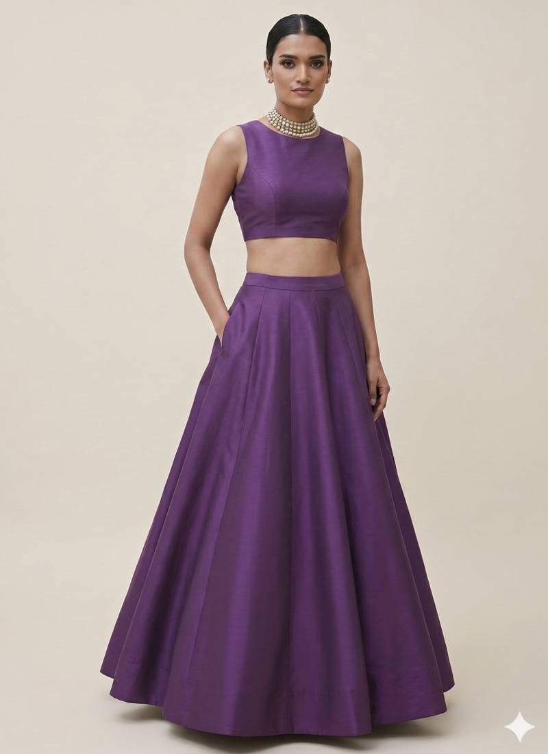 Purple Open-Back Lehenga Set