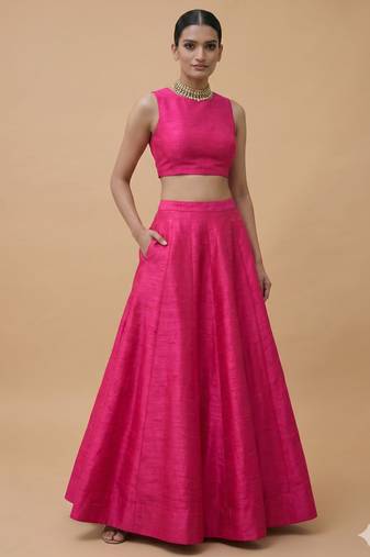 Hot Pink Open-Back Lehenga Set