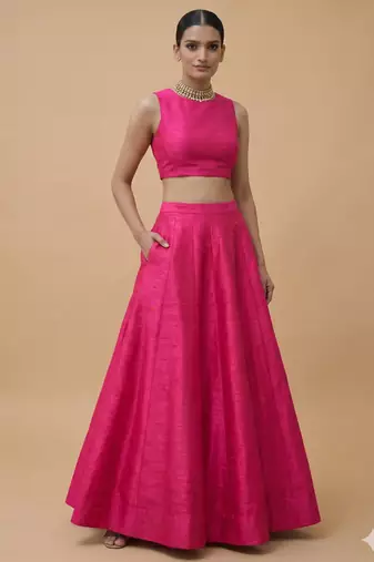 Hot Pink Open-Back Lehenga Set