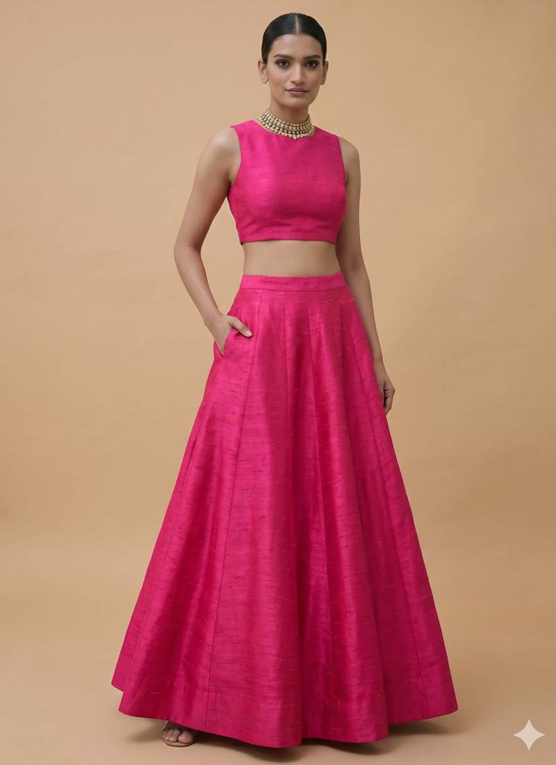 Hot Pink Open-Back Lehenga Set