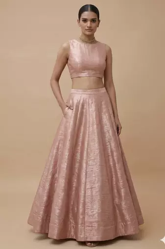 Baby Pink Open-Back Lehenga Set