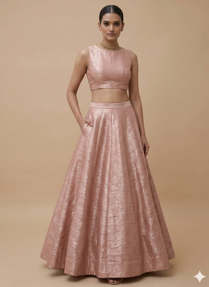 Baby Pink Open-Back Lehenga Set